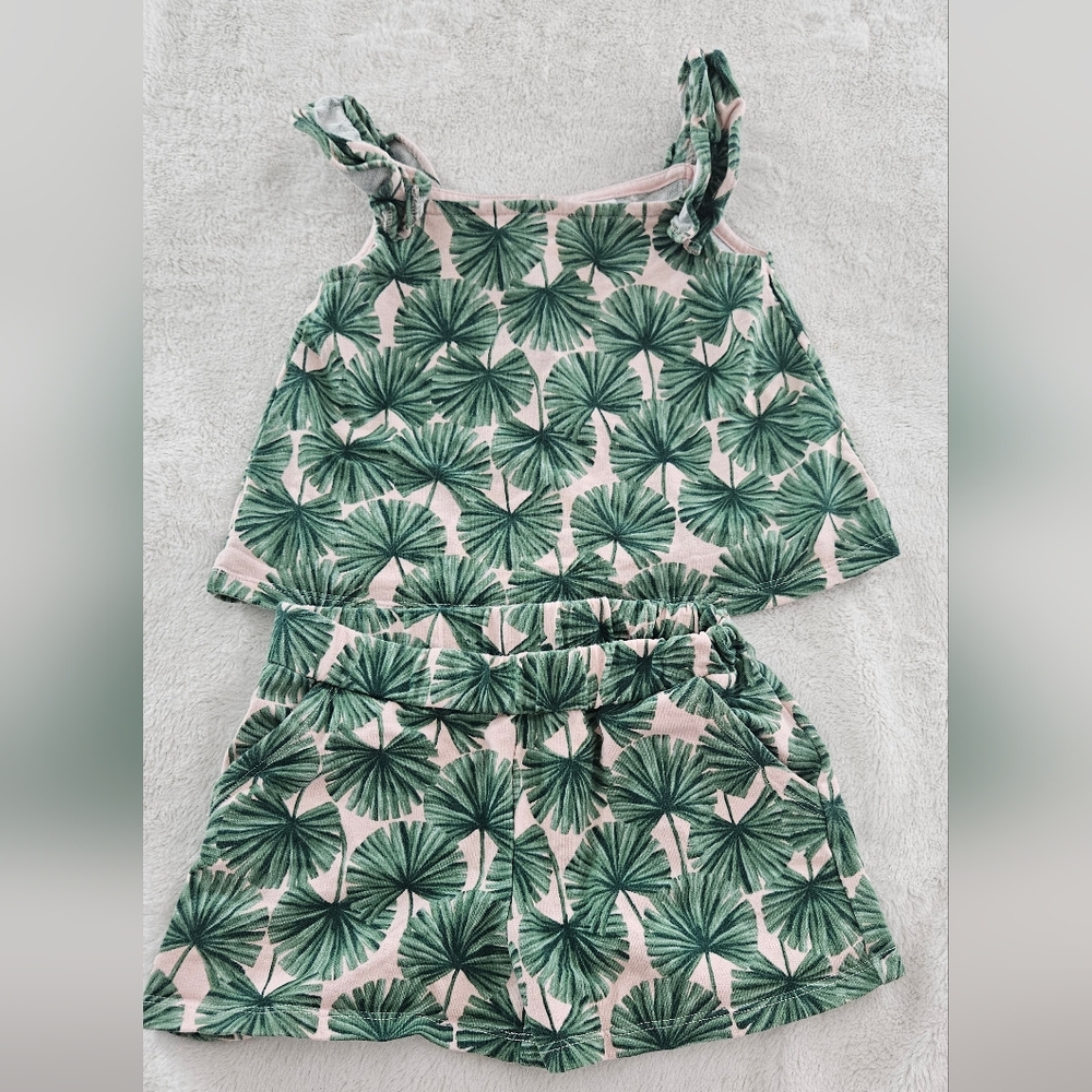 Janie and Jack Pink and Green Tropical Palm Matching Set